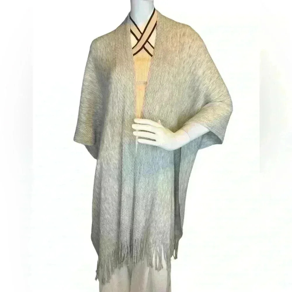 Gently Fawn Hetmosa Cardigan/Poncho Fringe Shawl Wrap soft feel.